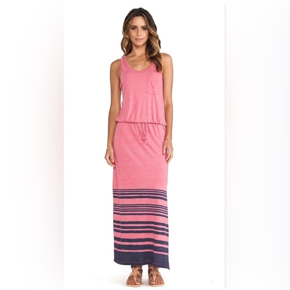 C&c California Boho Casual Colorblock Stripe XBack Maxi-Dress Cover-Up Pink Navy - Picture 2 of 7
